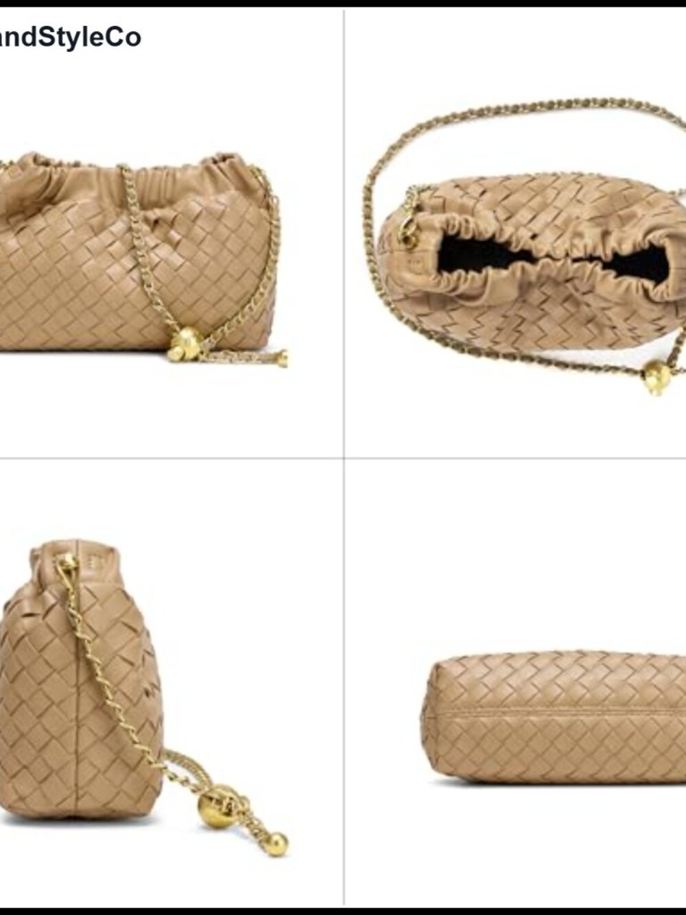 Woven Leather Ruched Crossbody Bag Dumpling Clutch Hobo Purse - Picture 4 of 6